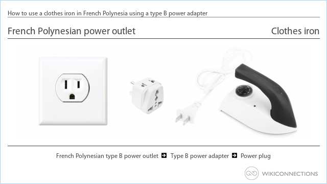 How to use a clothes iron in French Polynesia using a type B power adapter