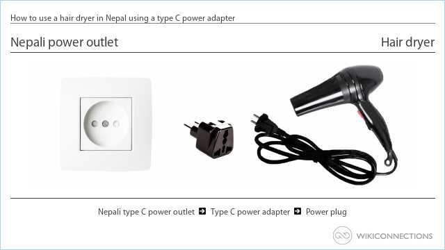 How to use a hair dryer in Nepal using a type C power adapter