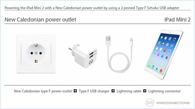 Powering the iPad Mini 2 with a New Caledonian power outlet by using a 2 pinned Type F Schuko USB adapter