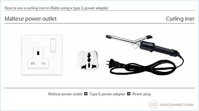 How to use a curling iron in Malta using a type G power adapter