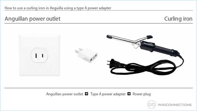 How to use a curling iron in Anguilla using a type A power adapter