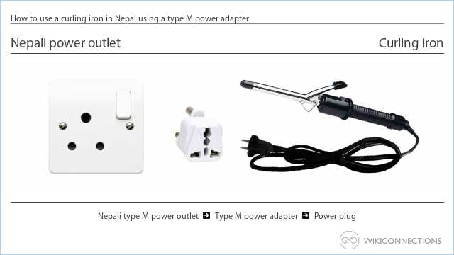 How to use a curling iron in Nepal using a type M power adapter
