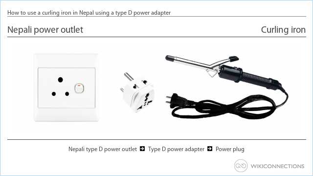 How to use a curling iron in Nepal using a type D power adapter