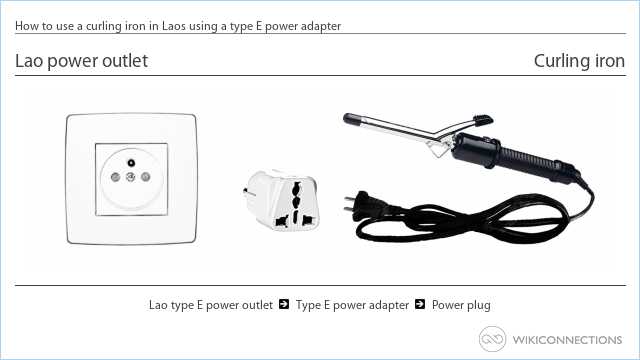 How to use a curling iron in Laos using a type E power adapter