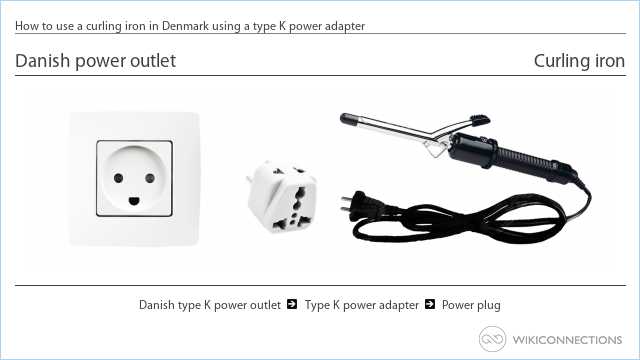 How to use a curling iron in Denmark using a type K power adapter